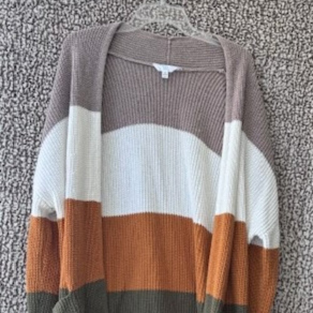 TIME & TRU Multi-Colored Striped Oversized Cardigan